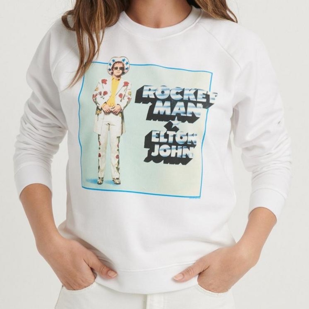 Vintage Lucky Brand Elton John Rocket Man White Crewneck Sweatshirt